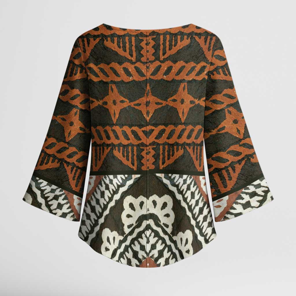 Bula Fiji Tapa Kimono Sleeve Blouse Fijian Masi Vintage Vibes LT14 - Polynesian Pride