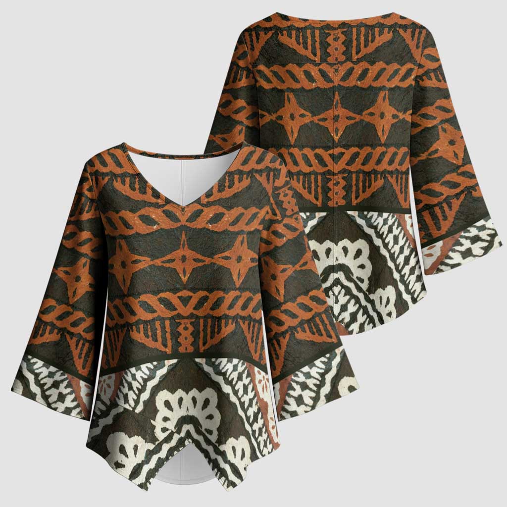 Bula Fiji Tapa Kimono Sleeve Blouse Fijian Masi Vintage Vibes LT14 - Polynesian Pride