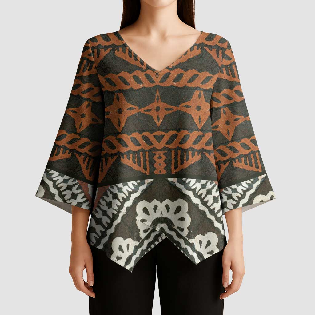 Bula Fiji Tapa Kimono Sleeve Blouse Fijian Masi Vintage Vibes LT14 - Polynesian Pride
