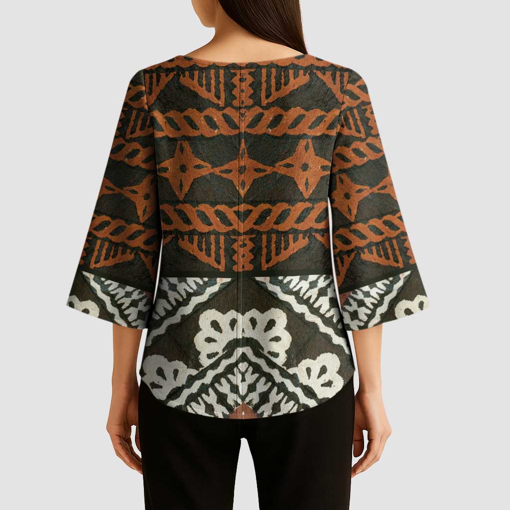 Bula Fiji Tapa Kimono Sleeve Blouse Fijian Masi Vintage Vibes LT14 - Polynesian Pride