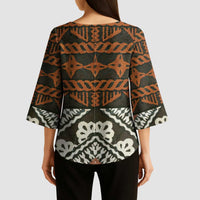 Bula Fiji Tapa Kimono Sleeve Blouse Fijian Masi Vintage Vibes LT14 - Polynesian Pride
