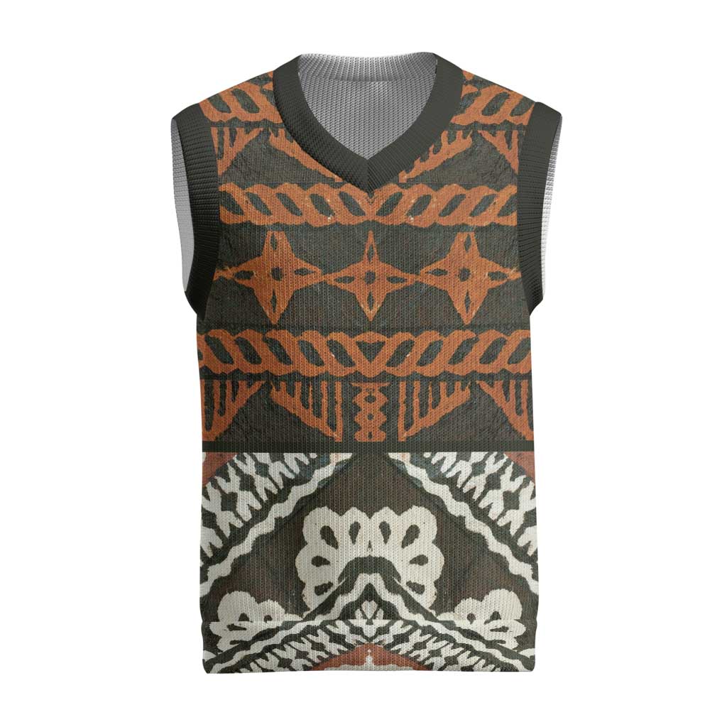 Bula Fiji Tapa Christmas Knitted V-Neck Vest Fijian Masi Vintage Vibes LT14 Brown - Polynesian Pride