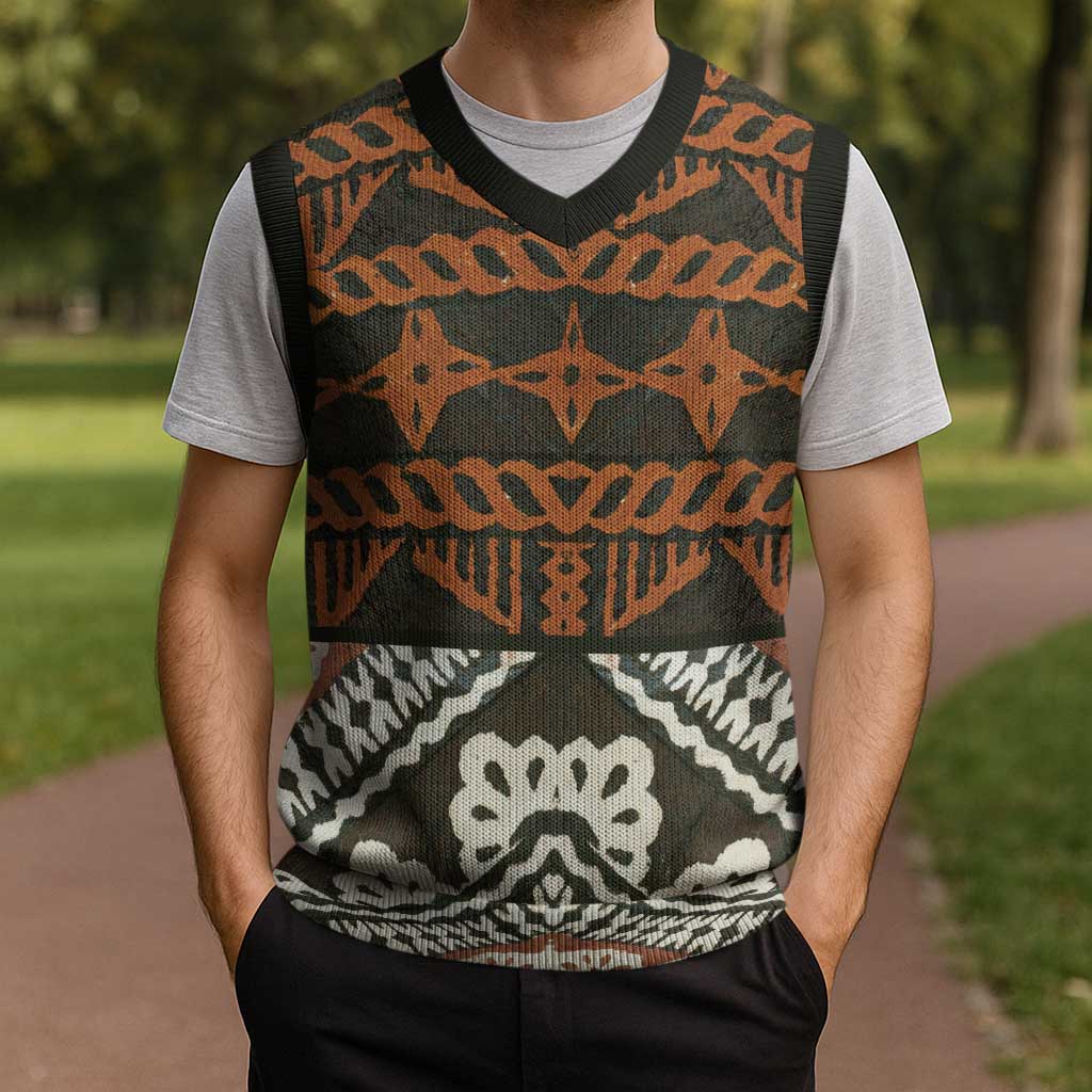 Bula Fiji Tapa Christmas Knitted V-Neck Vest Fijian Masi Vintage Vibes LT14 - Polynesian Pride