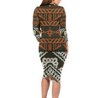 Bula Fiji Tapa Long Sleeve Bodycon Dress Fijian Masi Vintage Vibes LT14 - Polynesian Pride