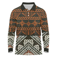 Bula Fiji Tapa Long Sleeve Polo Shirt Fijian Masi Vintage Vibes LT14 Brown - Polynesian Pride