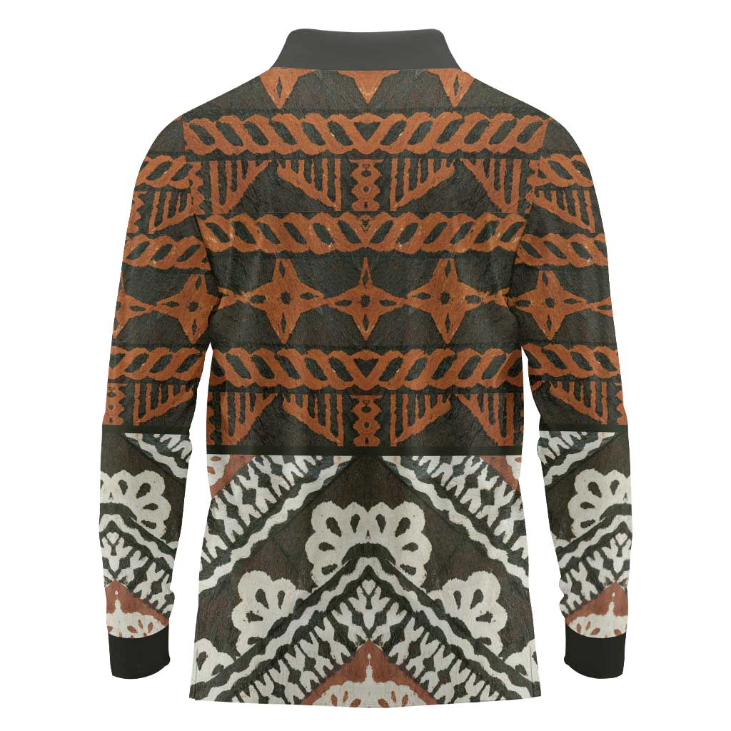 Bula Fiji Tapa Long Sleeve Polo Shirt Fijian Masi Vintage Vibes LT14 - Polynesian Pride