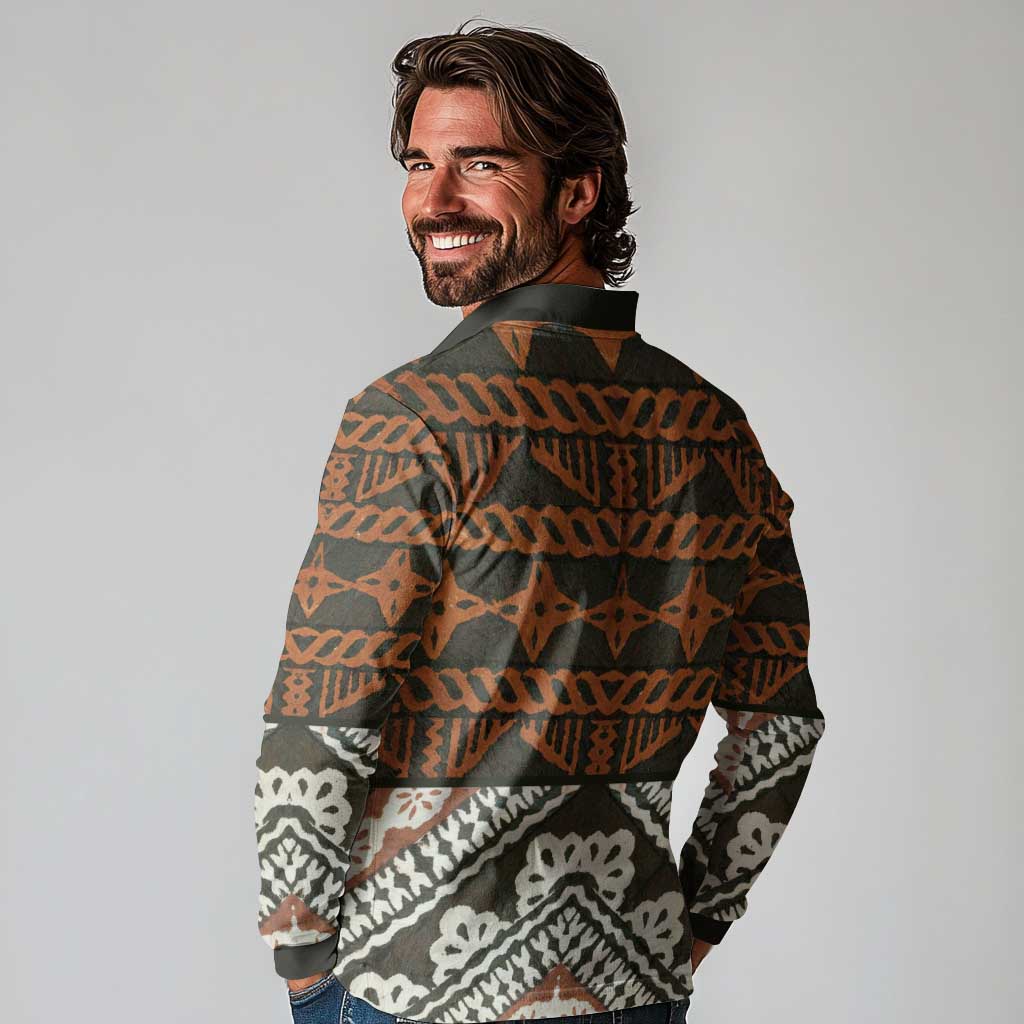 Bula Fiji Tapa Long Sleeve Polo Shirt Fijian Masi Vintage Vibes LT14 - Polynesian Pride