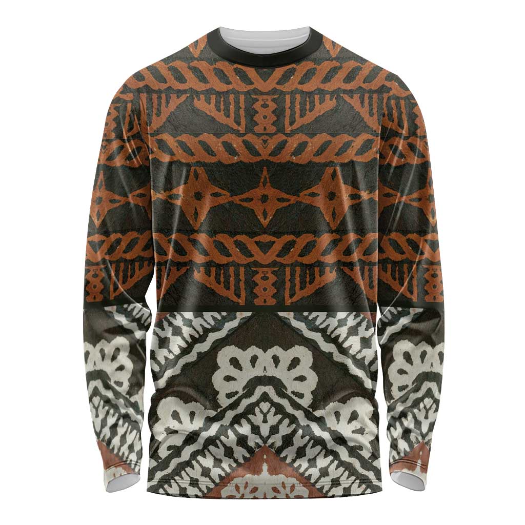 Bula Fiji Tapa Long Sleeve Shirt Fijian Masi Vintage Vibes LT14 Unisex Brown - Polynesian Pride