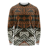 Bula Fiji Tapa Long Sleeve Shirt Fijian Masi Vintage Vibes LT14 Unisex Brown - Polynesian Pride