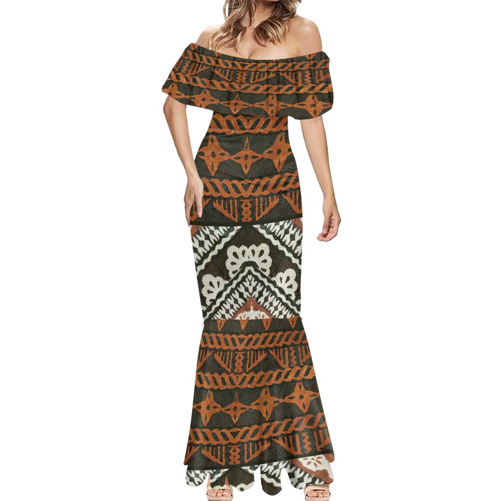 Bula Fiji Tapa Mermaid Dress Fijian Masi Vintage Vibes LT14 - Polynesian Pride