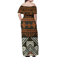 Bula Fiji Tapa Off Shoulder Maxi Dress Fijian Masi Vintage Vibes LT14 - Polynesian Pride