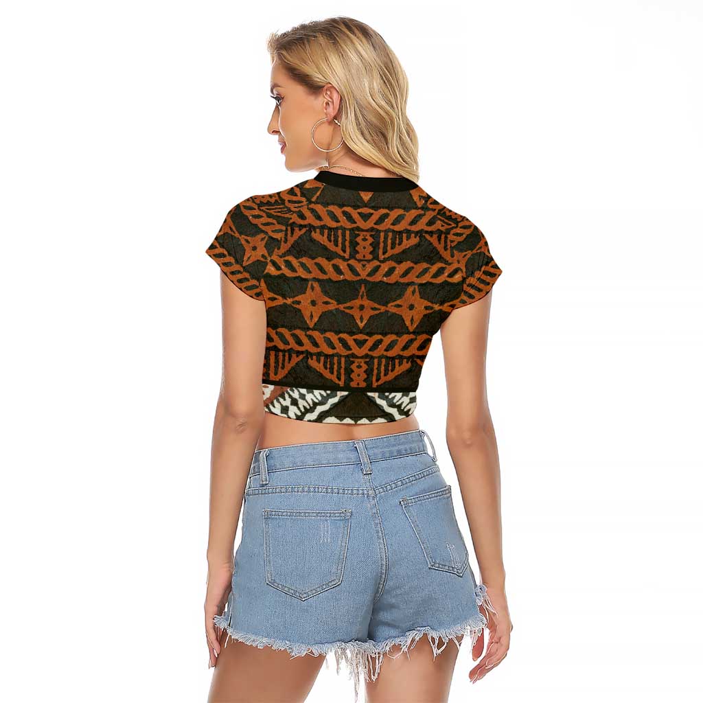 Bula Fiji Tapa Raglan Cropped T Shirt Fijian Masi Vintage Vibes LT14 - Polynesian Pride