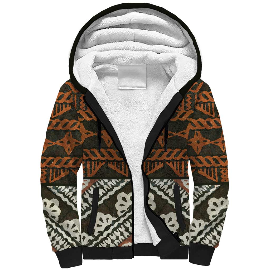 Bula Fiji Tapa Sherpa Hoodie Fijian Masi Vintage Vibes LT14 Unisex Brown - Polynesian Pride