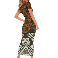 Bula Fiji Tapa Short Sleeve Bodycon Dress Fijian Masi Vintage Vibes LT14 - Polynesian Pride