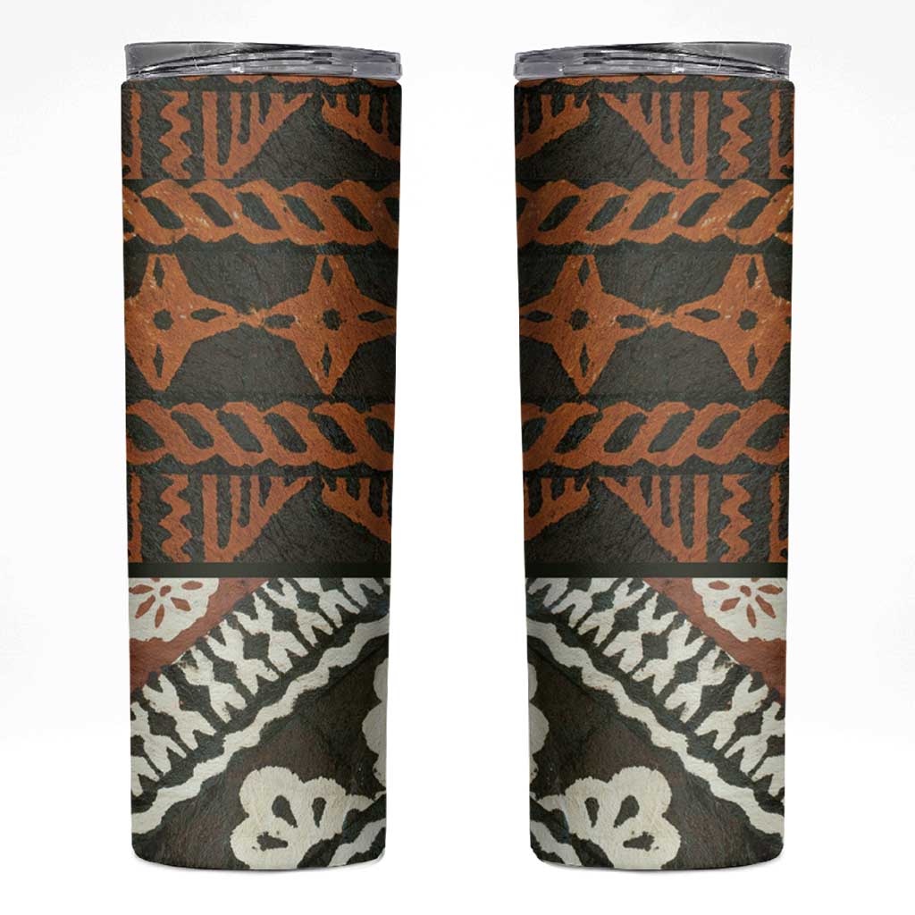 Bula Fiji Tapa Skinny Tumbler Fijian Masi Vintage Vibes LT14 Brown - Polynesian Pride