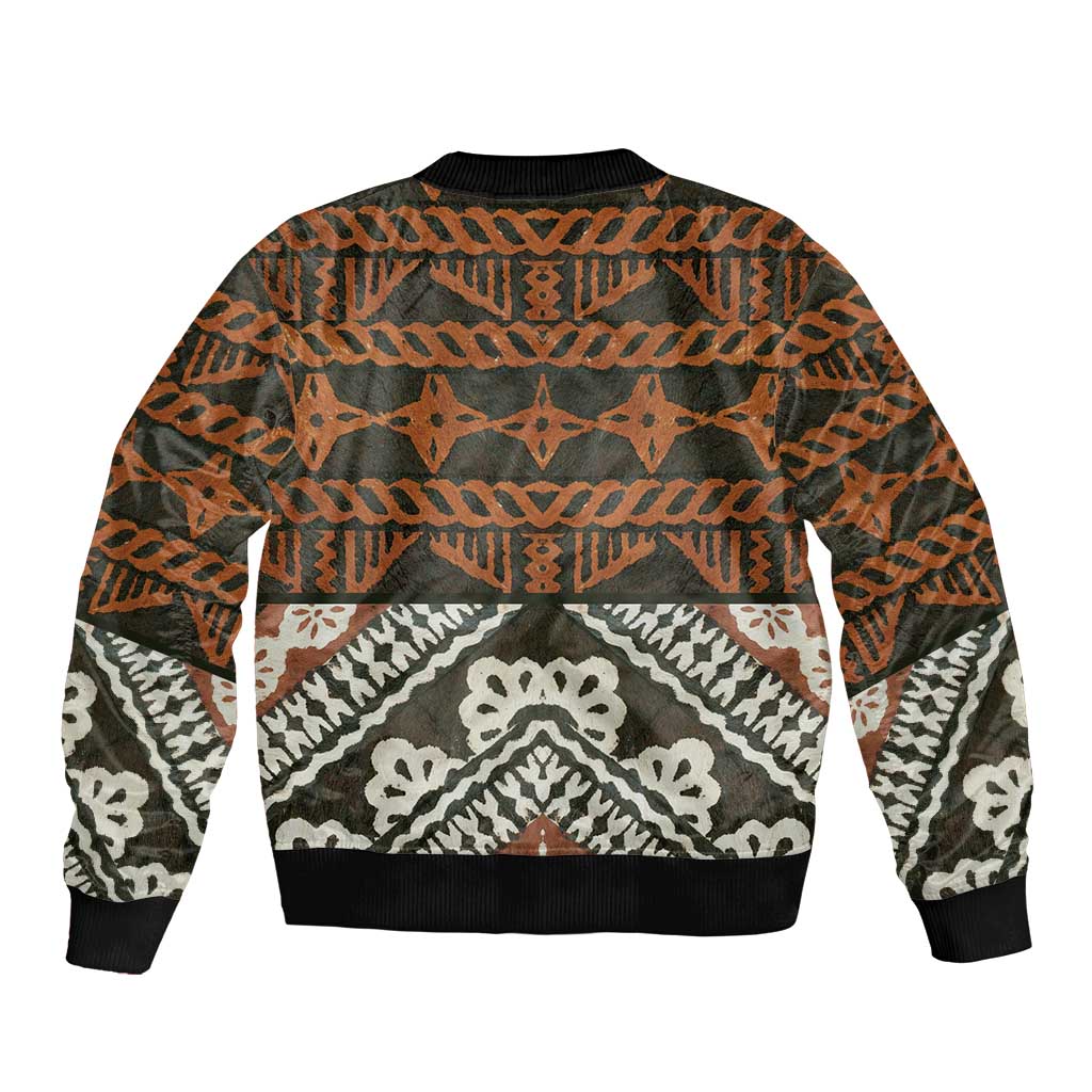 Bula Fiji Tapa Sleeve Zip Bomber Jacket Fijian Masi Vintage Vibes - Polynesian Pride