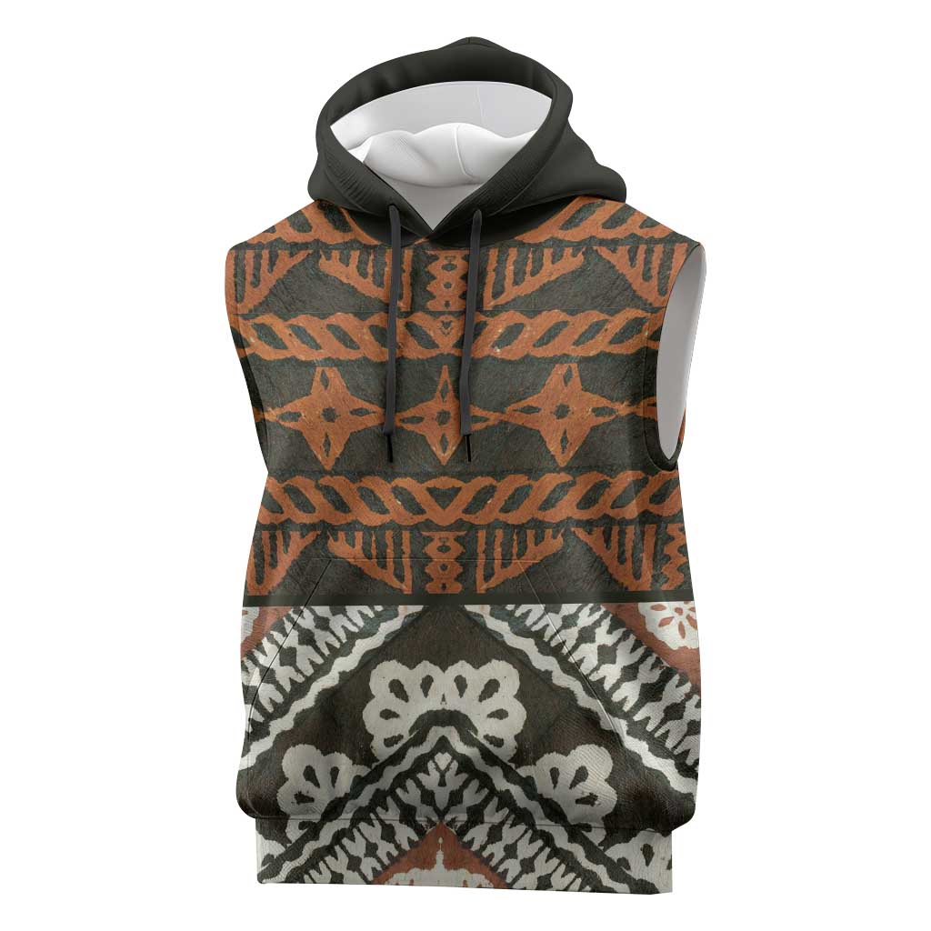 Bula Fiji Tapa Sleeveless Hoodie Fijian Masi Vintage Vibes LT14 Brown - Polynesian Pride