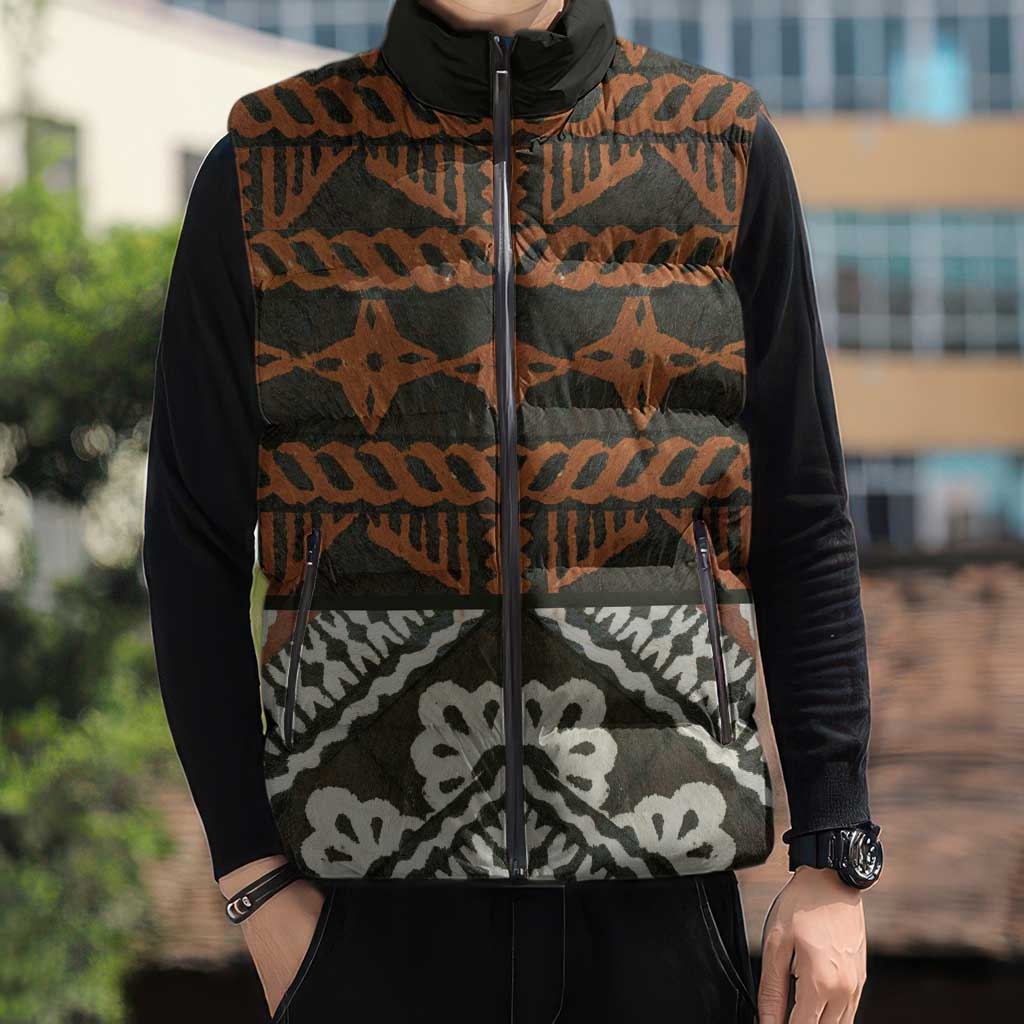 Bula Fiji Tapa Sleeveless Puffer Jacket Fijian Masi Vintage Vibes - Polynesian Pride