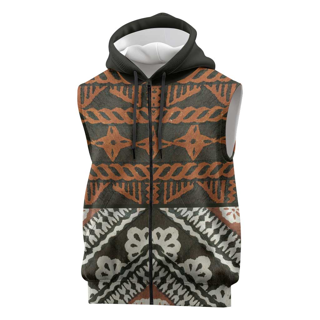 Bula Fiji Tapa Sleeveless Zip Hoodie Fijian Masi Vintage Vibes LT14 Brown - Polynesian Pride