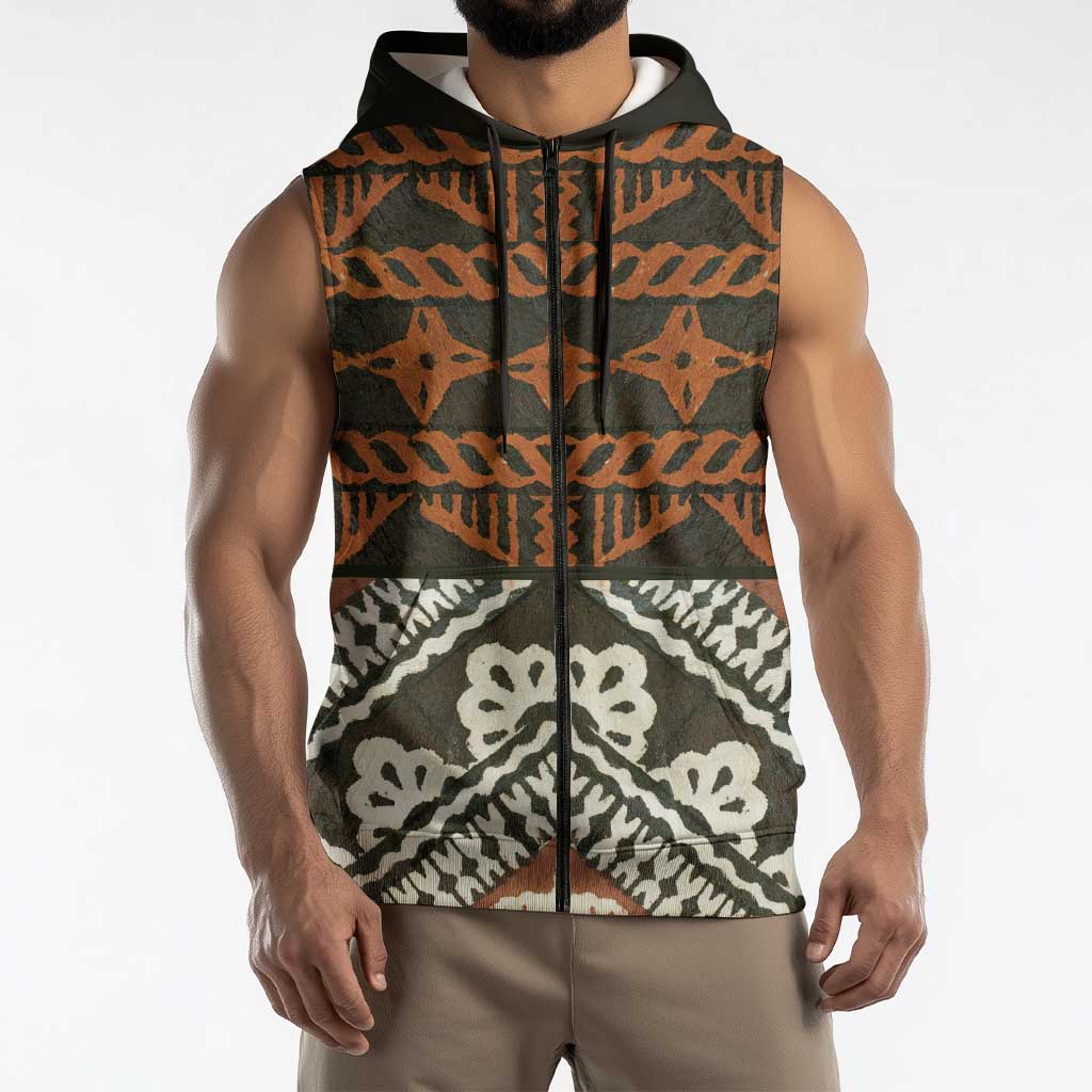 Bula Fiji Tapa Sleeveless Zip Hoodie Fijian Masi Vintage Vibes LT14 - Polynesian Pride