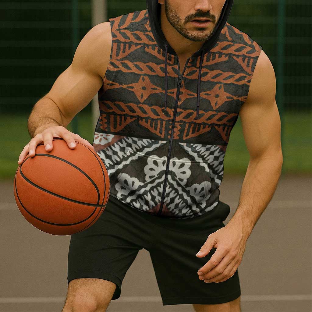 Bula Fiji Tapa Sleeveless Zip Hoodie Fijian Masi Vintage Vibes LT14 - Polynesian Pride