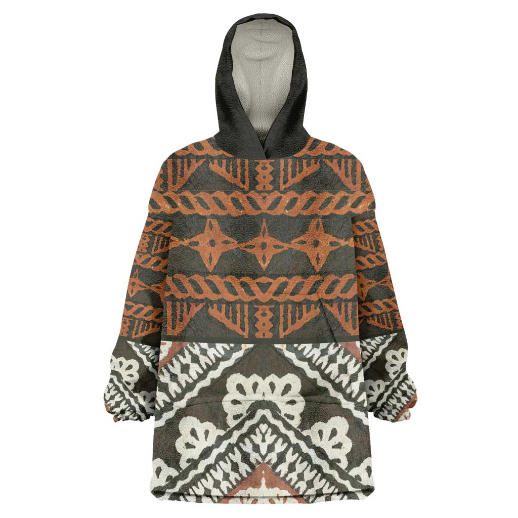 Bula Fiji Tapa Wearable Blanket Hoodie Fijian Masi Vintage Vibes LT14 One Size Brown - Polynesian Pride