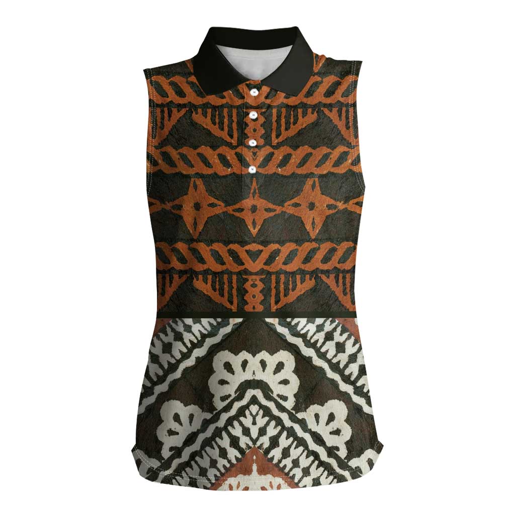 Bula Fiji Tapa Women Sleeveless Polo Shirt Fijian Masi Vintage Vibes LT14 Female Brown - Polynesian Pride