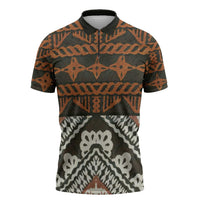 Bula Fiji Tapa Zipper Polo Shirt Fijian Masi Vintage Vibes LT14 Brown - Polynesian Pride