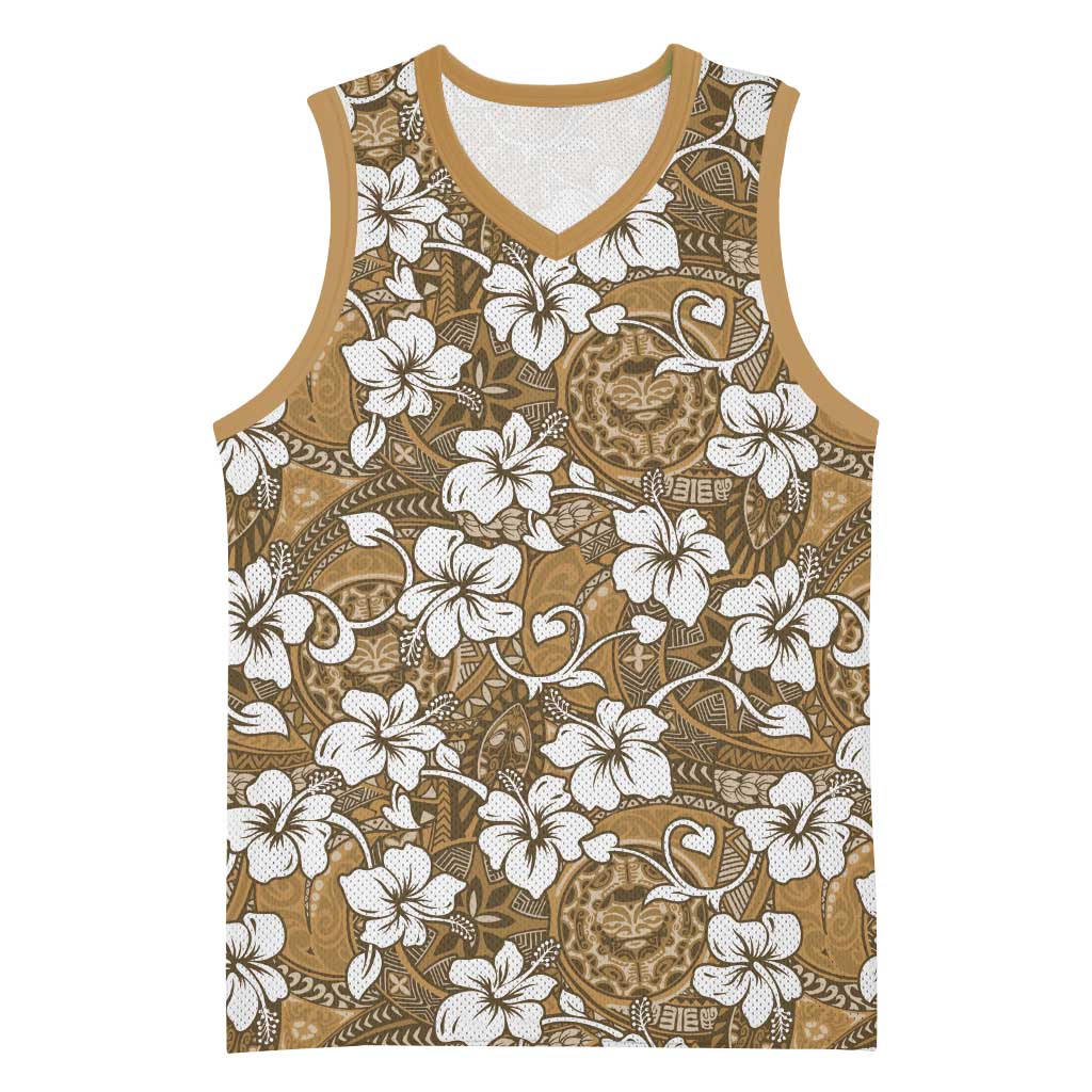 Kuvui Bula Fiji Basketball Jersey Fijian Tapa Seamless Hibiscus LT14 Unisex Brown - Polynesian Pride
