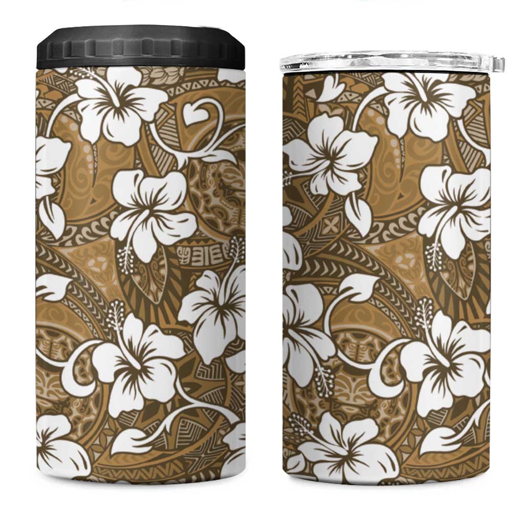 Kuvui Bula Fiji 4 in 1 Can Cooler Tumbler Fijian Tapa Seamless Hibiscus LT14 One Size: 16 oz Brown - Polynesian Pride