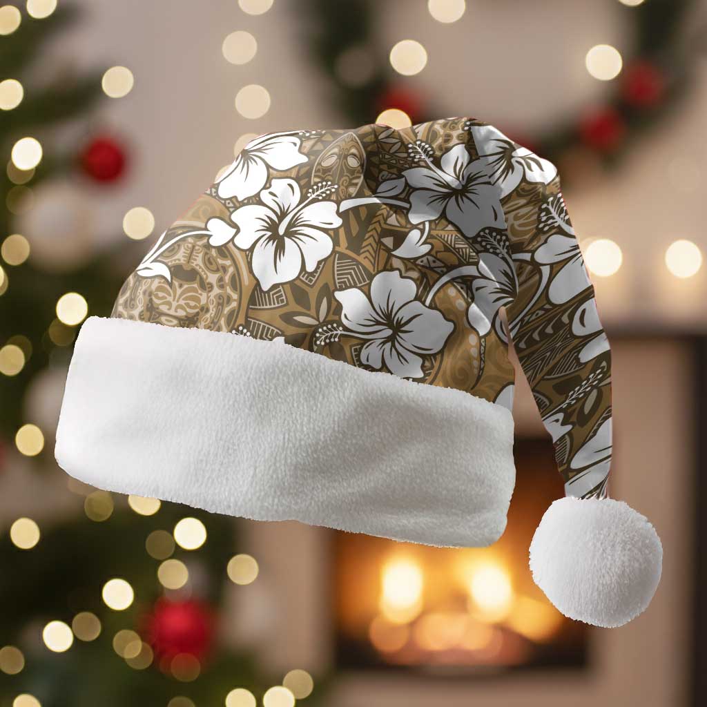 Kuvui Bula Fiji Christmas Santa Hat Fijian Tapa Seamless Hibiscus LT14 Without Fur Brown - Polynesian Pride