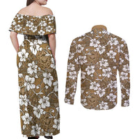 Kuvui Bula Fiji Couples Matching Off Shoulder Maxi Dress and Long Sleeve Button Shirt Fijian Tapa Seamless Hibiscus LT14 - Polynesian Pride