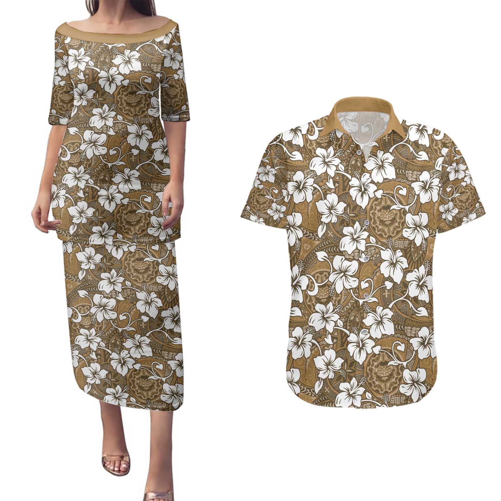 Kuvui Bula Fiji Couples Matching Puletasi and Hawaiian Shirt Fijian Tapa Seamless Hibiscus - Polynesian Pride