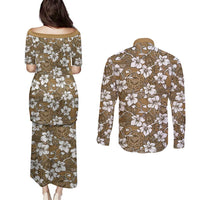 Kuvui Bula Fiji Couples Matching Puletasi and Long Sleeve Button Shirt Fijian Tapa Seamless Hibiscus LT14 - Polynesian Pride