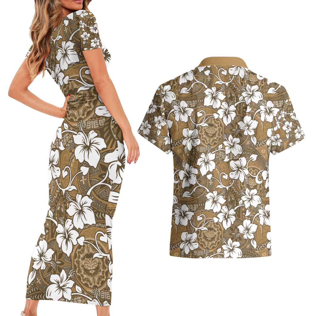 Kuvui Bula Fiji Couples Matching Short Sleeve Bodycon Dress and Hawaiian Shirt Fijian Tapa Seamless Hibiscus LT14 - Polynesian Pride