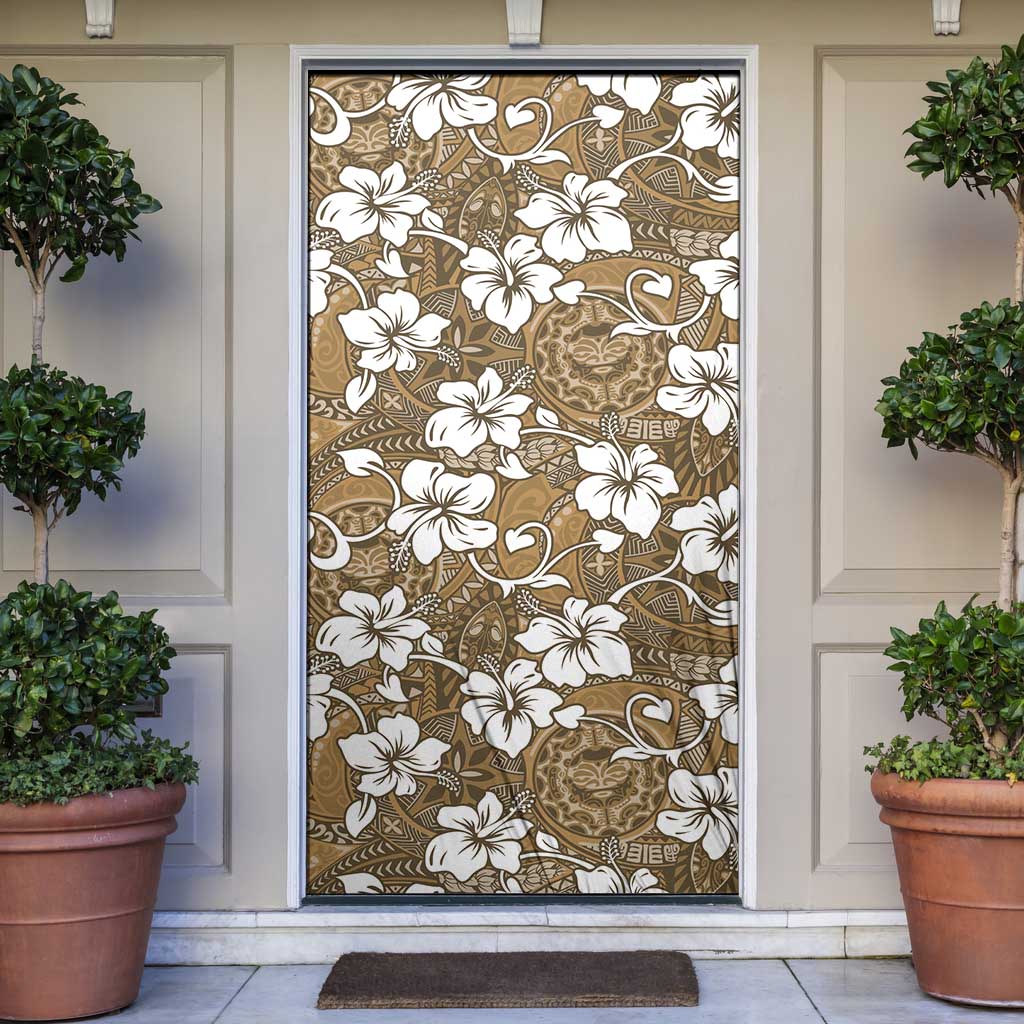Kuvui Bula Fiji Door Cover Fijian Tapa Seamless Hibiscus LT14 Brown - Polynesian Pride