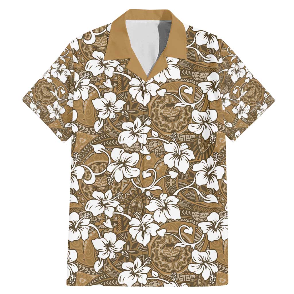 Kuvui Bula Fiji Family Matching Mermaid Dress and Hawaiian Shirt Fijian Tapa Seamless Hibiscus LT14 Dad's Shirt - Short Sleeve Brown - Polynesian Pride