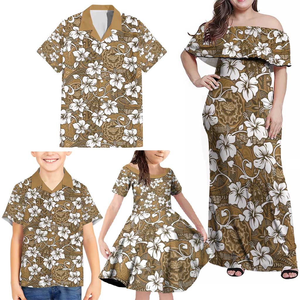Kuvui Bula Fiji Family Matching Off Shoulder Maxi Dress and Hawaiian Shirt Fijian Tapa Seamless Hibiscus - Polynesian Pride