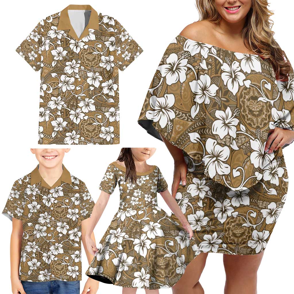 Kuvui Bula Fiji Family Matching Off Shoulder Short Dress and Hawaiian Shirt Fijian Tapa Seamless Hibiscus LT14 - Polynesian Pride