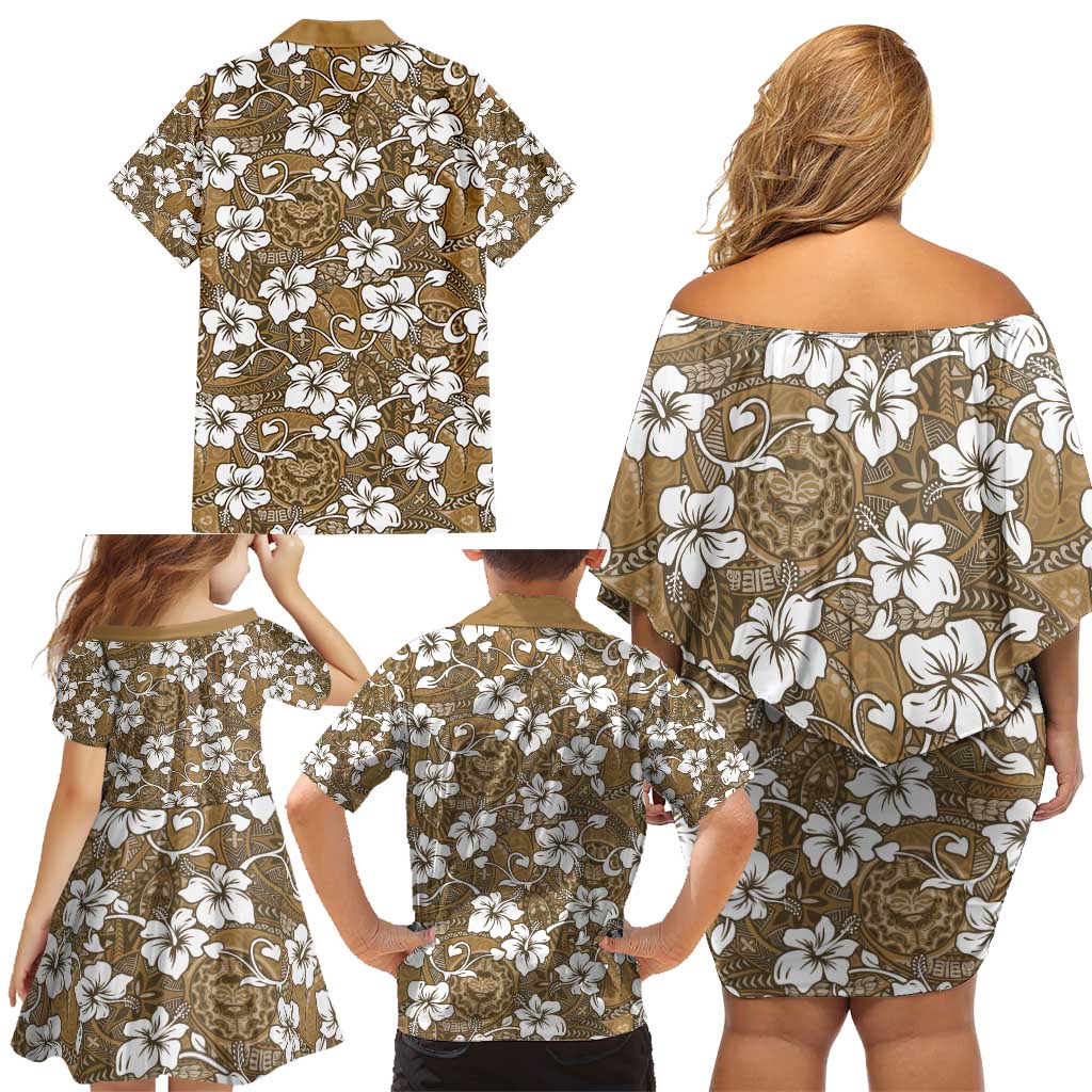 Kuvui Bula Fiji Family Matching Off Shoulder Short Dress and Hawaiian Shirt Fijian Tapa Seamless Hibiscus LT14 - Polynesian Pride