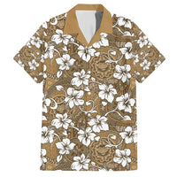 Kuvui Bula Fiji Family Matching Puletasi and Hawaiian Shirt Fijian Tapa Seamless Hibiscus LT14 Dad's Shirt - Short Sleeve Brown - Polynesian Pride