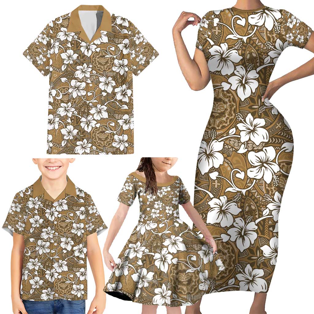Kuvui Bula Fiji Family Matching Short Sleeve Bodycon Dress and Hawaiian Shirt Fijian Tapa Seamless Hibiscus LT14 - Polynesian Pride