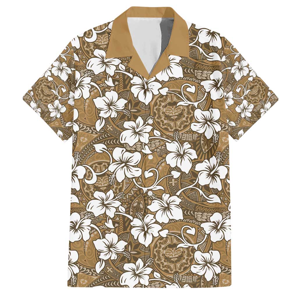 Kuvui Bula Fiji Family Matching Short Sleeve Bodycon Dress and Hawaiian Shirt Fijian Tapa Seamless Hibiscus LT14 Dad's Shirt - Short Sleeve Brown - Polynesian Pride
