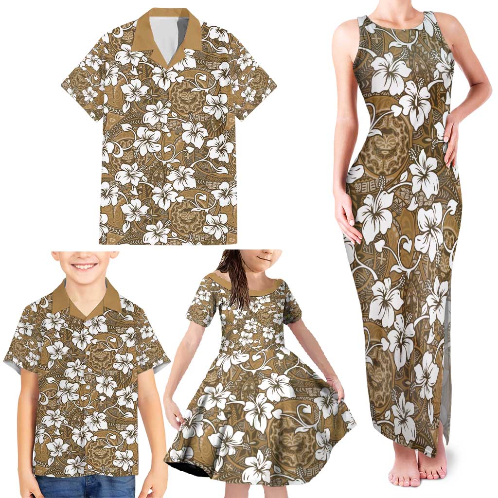 Kuvui Bula Fiji Family Matching Tank Maxi Dress and Hawaiian Shirt Fijian Tapa Seamless Hibiscus - Polynesian Pride