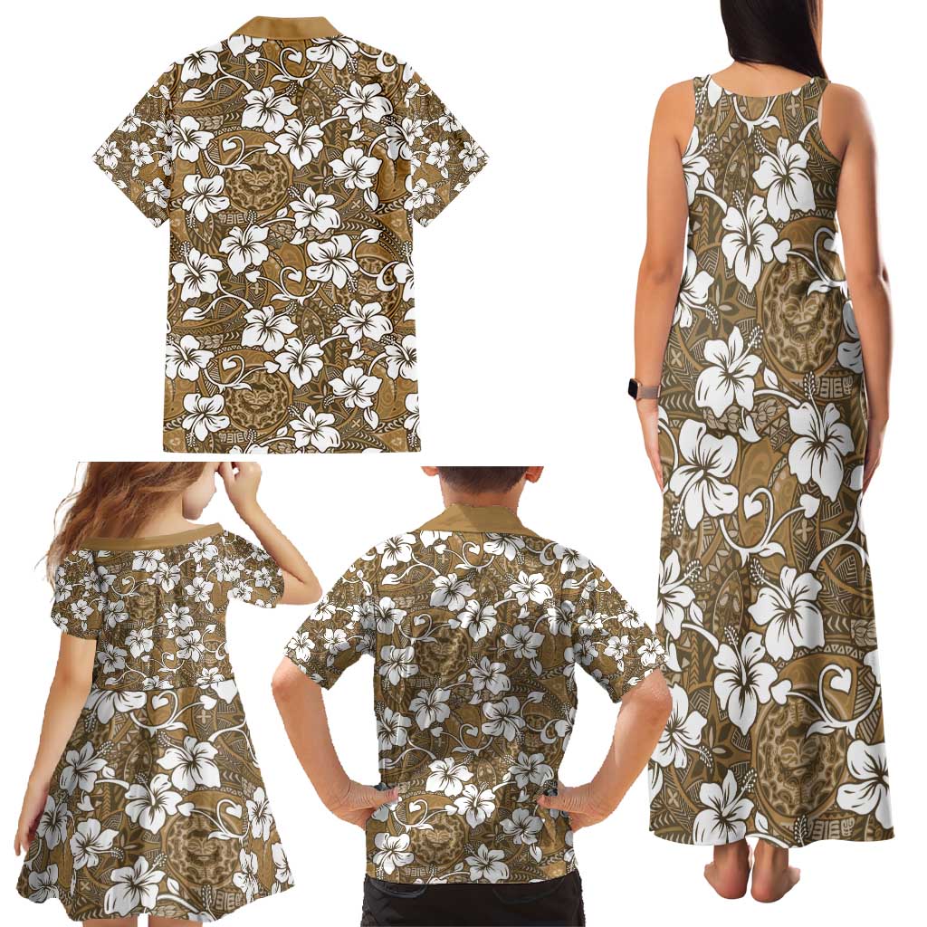 Kuvui Bula Fiji Family Matching Tank Maxi Dress and Hawaiian Shirt Fijian Tapa Seamless Hibiscus LT14 - Polynesian Pride