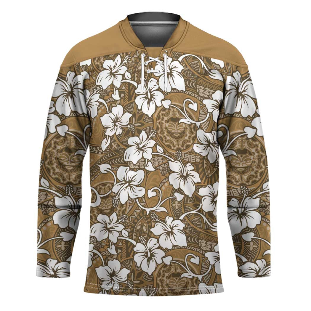 Kuvui Bula Fiji Hockey Jersey Fijian Tapa Seamless Hibiscus LT14 Unisex Brown - Polynesian Pride