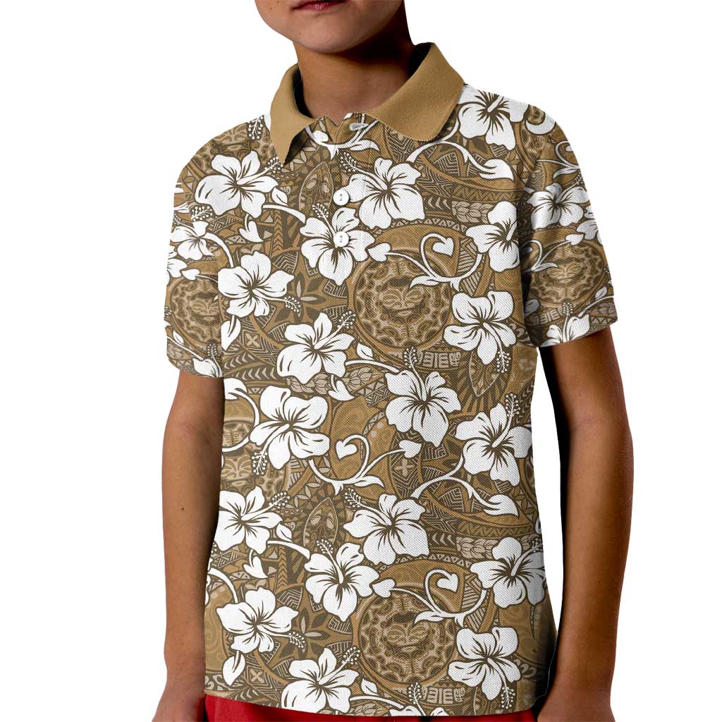 Kuvui Bula Fiji Kid Polo Shirt Fijian Tapa Seamless Hibiscus LT14 Kid Brown - Polynesian Pride