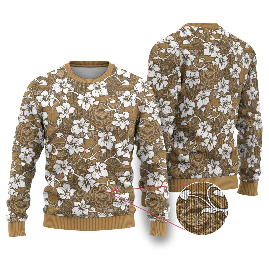 Kuvui Bula Fiji Ugly Christmas Sweater Fijian Tapa Seamless Hibiscus LT14 Brown - Polynesian Pride