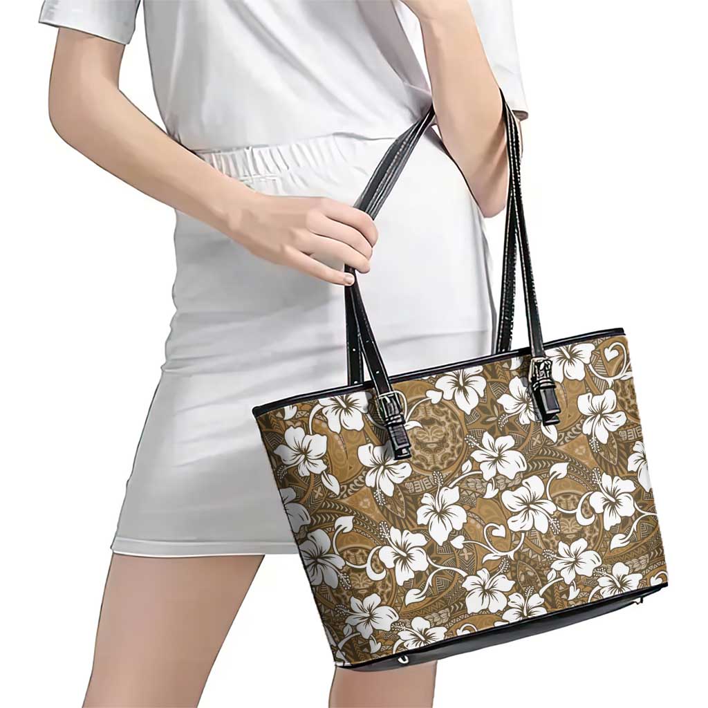 Kuvui Bula Fiji Leather Tote Bag Fijian Tapa Seamless Hibiscus - Polynesian Pride