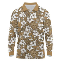 Kuvui Bula Fiji Long Sleeve Polo Shirt Fijian Tapa Seamless Hibiscus LT14 Brown - Polynesian Pride